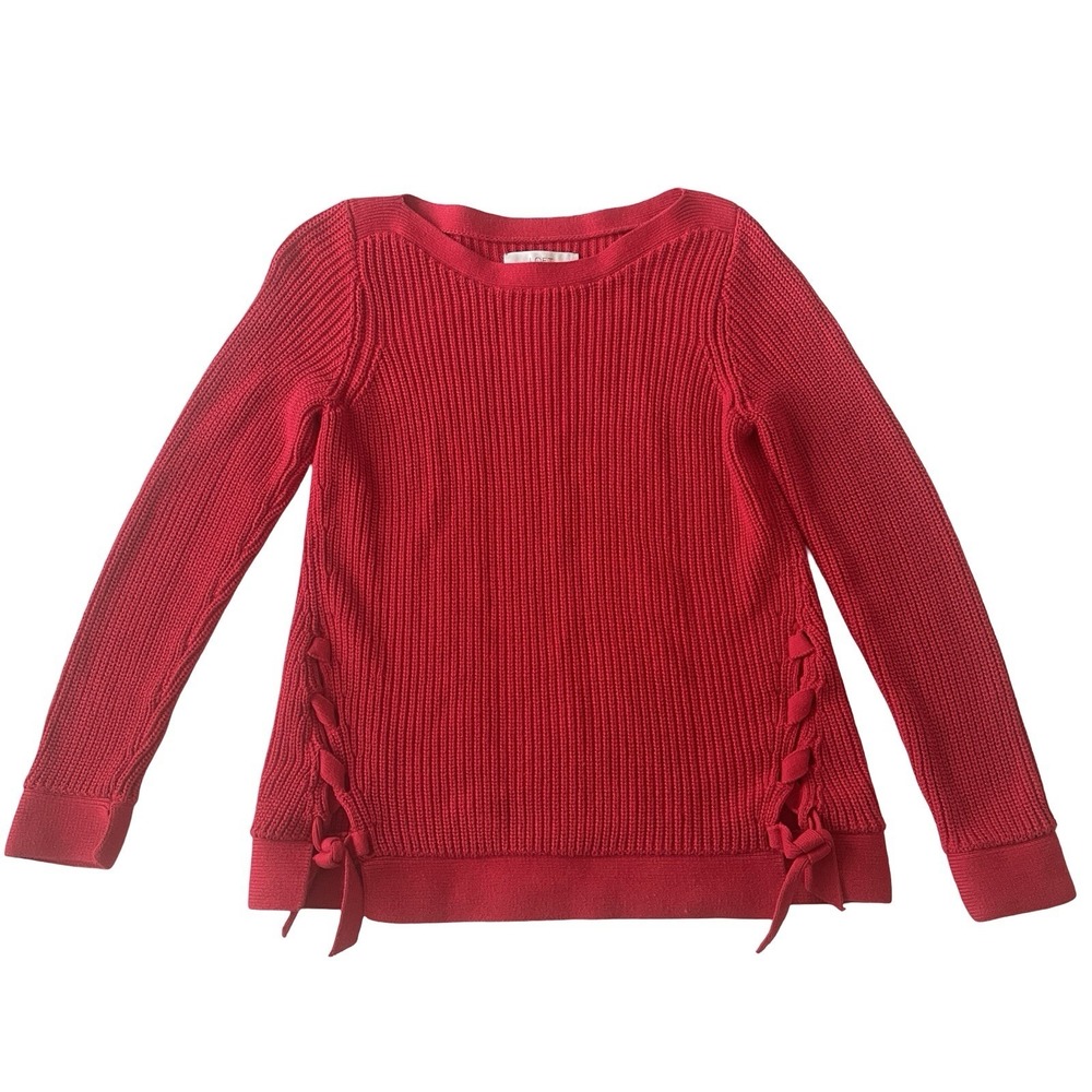 LOFT Women's Size S Redā Sweater Long Sleeve Tie Detail Boat Neck 100% Cotton